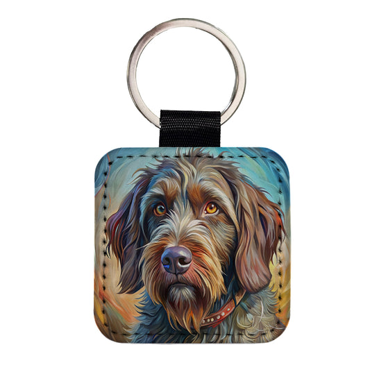 Wirehaired Pointing Griffon Dog Expressionism Art Square Faux Leather Keychain