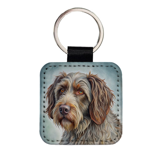 Wirehaired Pointing Griffon Dog Illustration Square Faux Leather Keychain