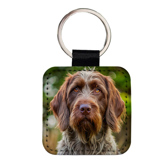 Wirehaired Pointing Griffon Dog Photo Square Faux Leather Keychain