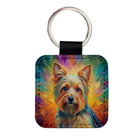Yorkshire Terrier Yorkie Dog Abstract Art Square Faux Leather Keychain