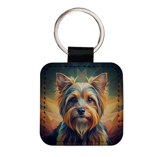 Yorkshire Terrier Yorkie Dog Abstract Stylized Art Square Faux Leather Keychain