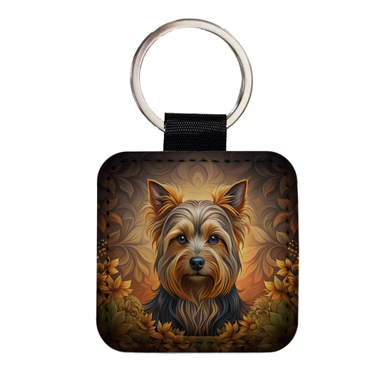 Yorkshire Terrier Yorkie Dog Art Nouveau Square Faux Leather Keychain