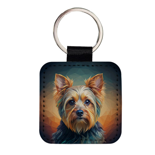 Yorkshire Terrier Yorkie Dog Contemporary Art Square Faux Leather Keychain