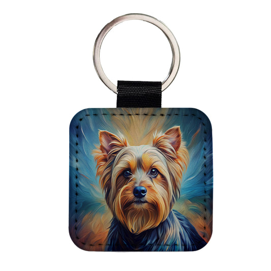 Yorkshire Terrier Yorkie Dog Expressionism Art Square Faux Leather Keychain