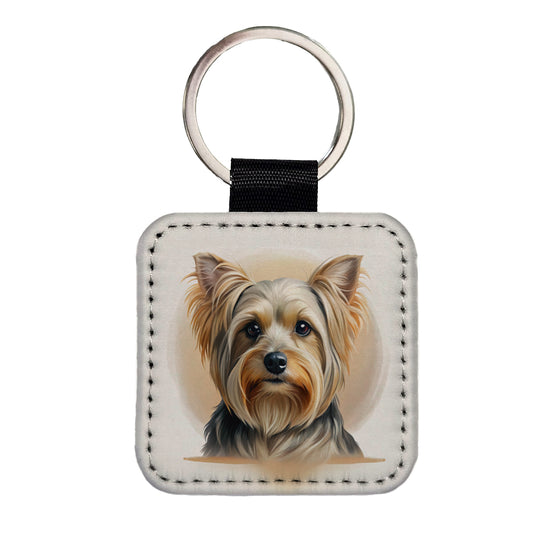 Yorkshire Terrier Yorkie Dog Illustration Square Faux Leather Keychain