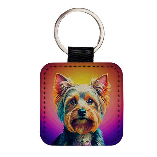 Yorkshire Terrier Yorkie Dog Pop Art Square Faux Leather Keychain