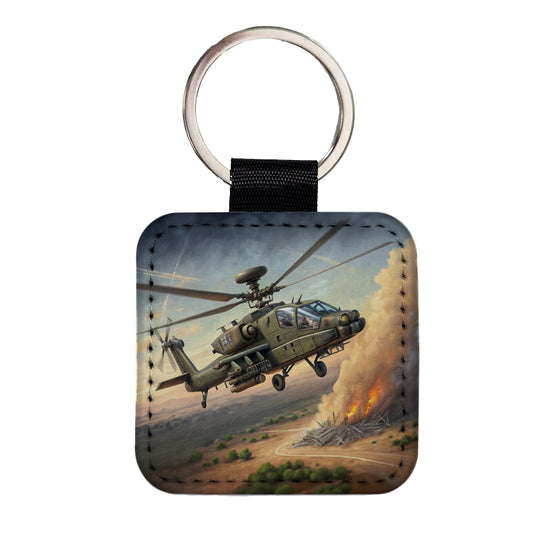 Apache AH-64 Attack Helicopter US Army Square Faux Leather Keychain