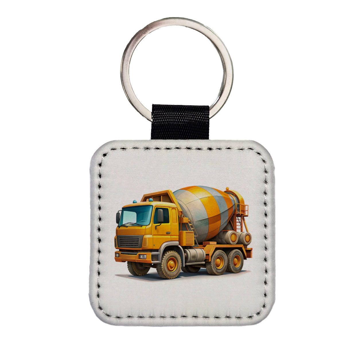 Cement Truck Construction Work Equipment Square Faux Leather Keychain