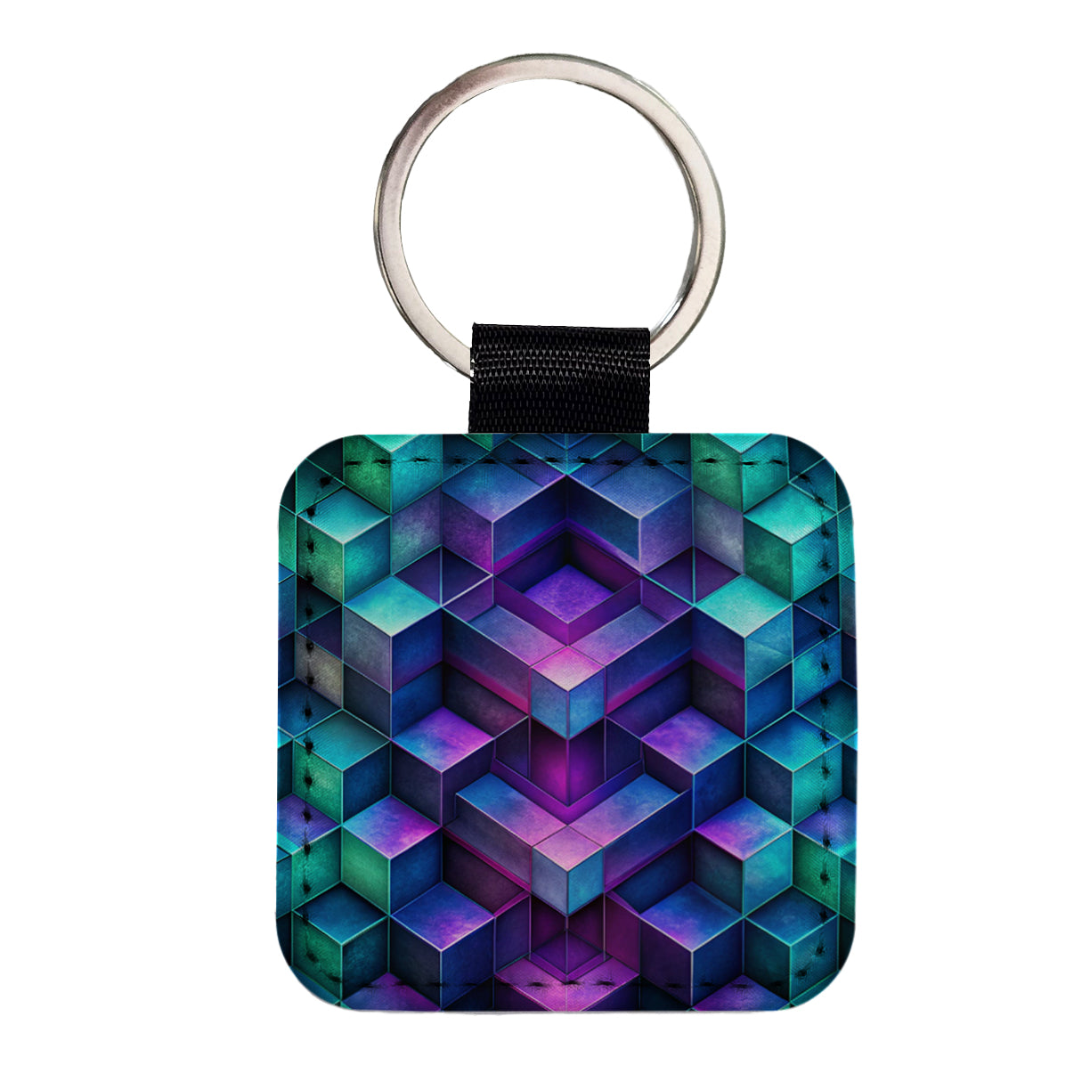 Chunky Angular Blue Purple Green Design Pattern Square Faux Leather Keychain