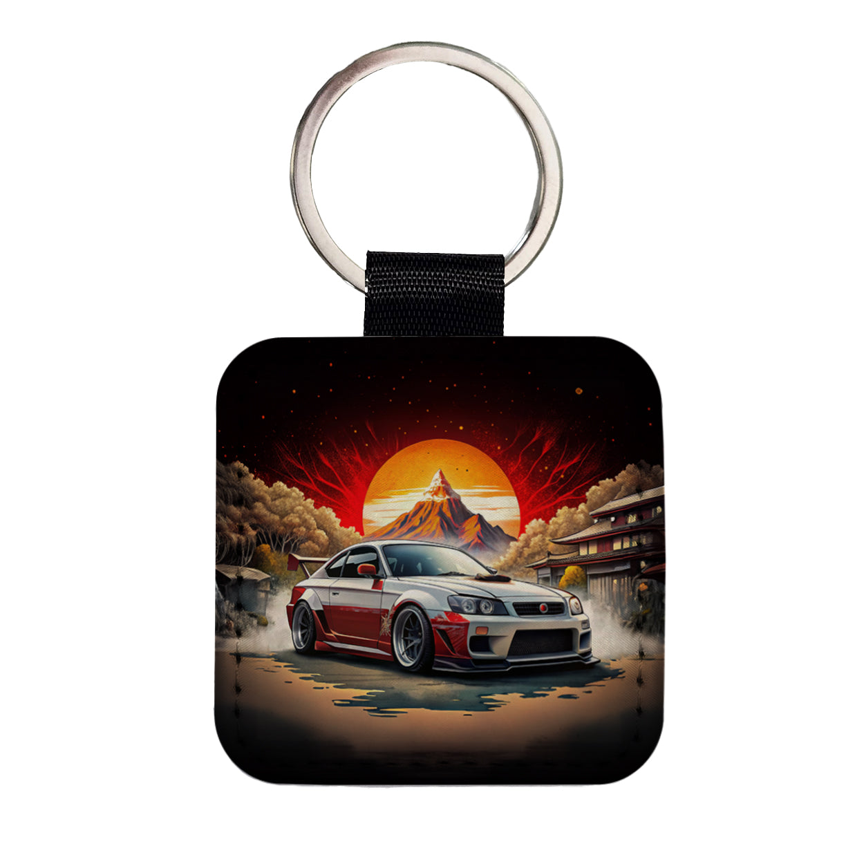 Japanese JDM Tuner Car Art Square Faux Leather Keychain