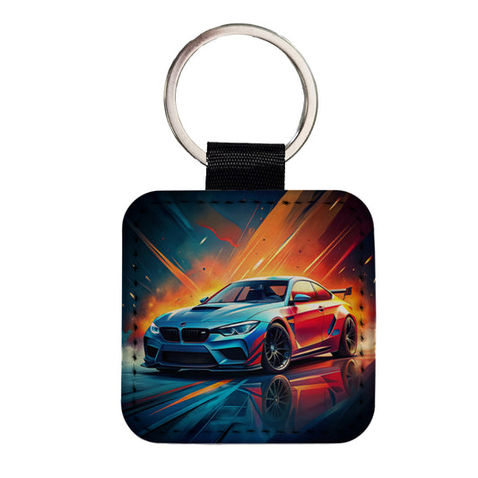 Modern German Muscle Tuner Car Art Square Faux Leather Keychain