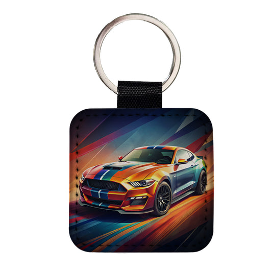 Modern Muscle Car Art Square Faux Leather Keychain