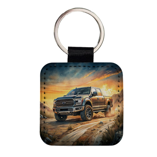 Modern Off-Road Truck Art Square Faux Leather Keychain