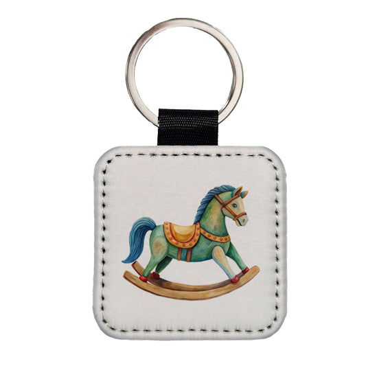 Rocking Horse For A Boy Square Faux Leather Keychain