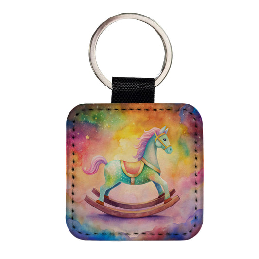 Rocking Horse For A Girl Square Faux Leather Keychain
