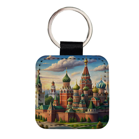Russian Kremlin Moscow Russia Square Faux Leather Keychain
