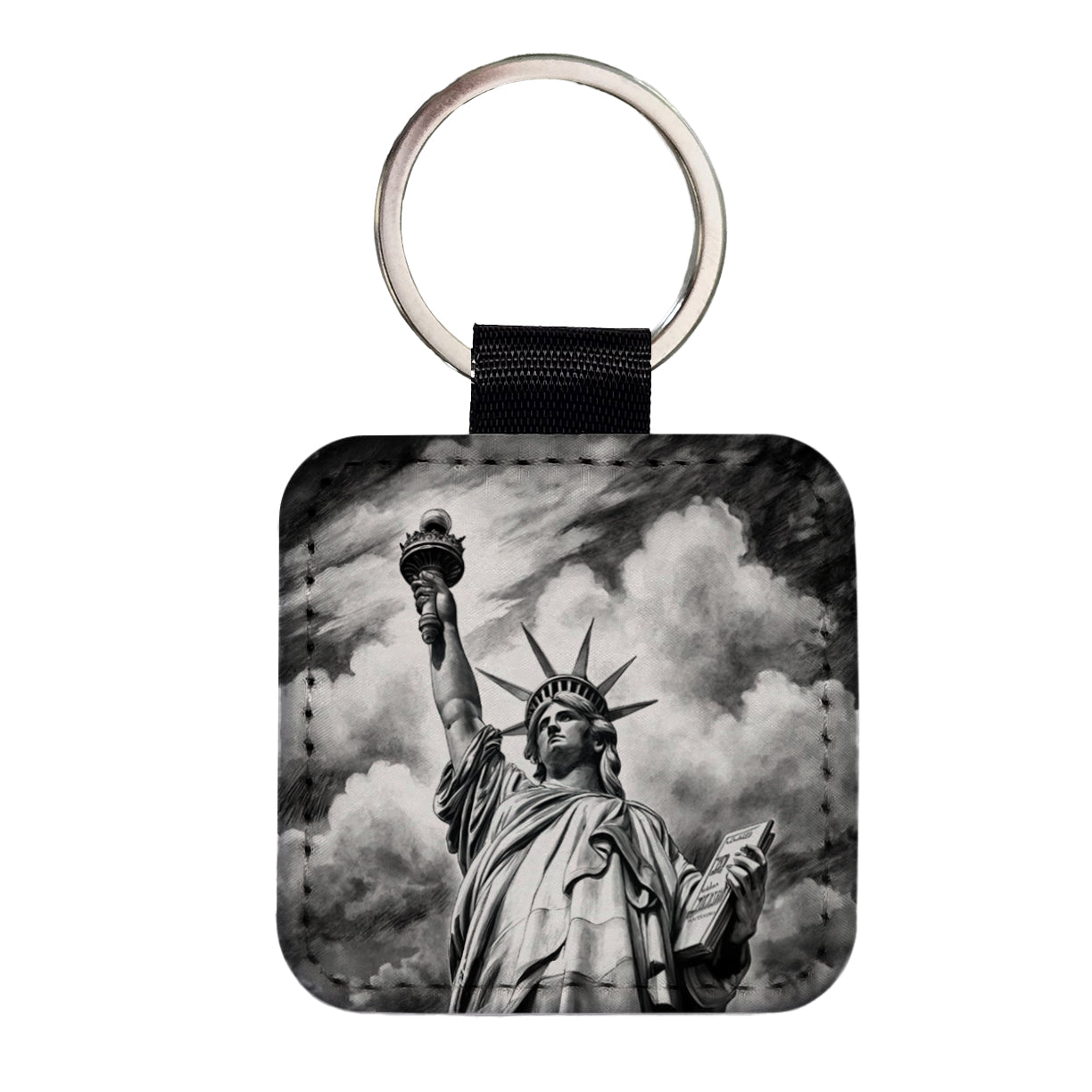Sketch Of Statue Of Liberty New York City Square Faux Leather Keychain