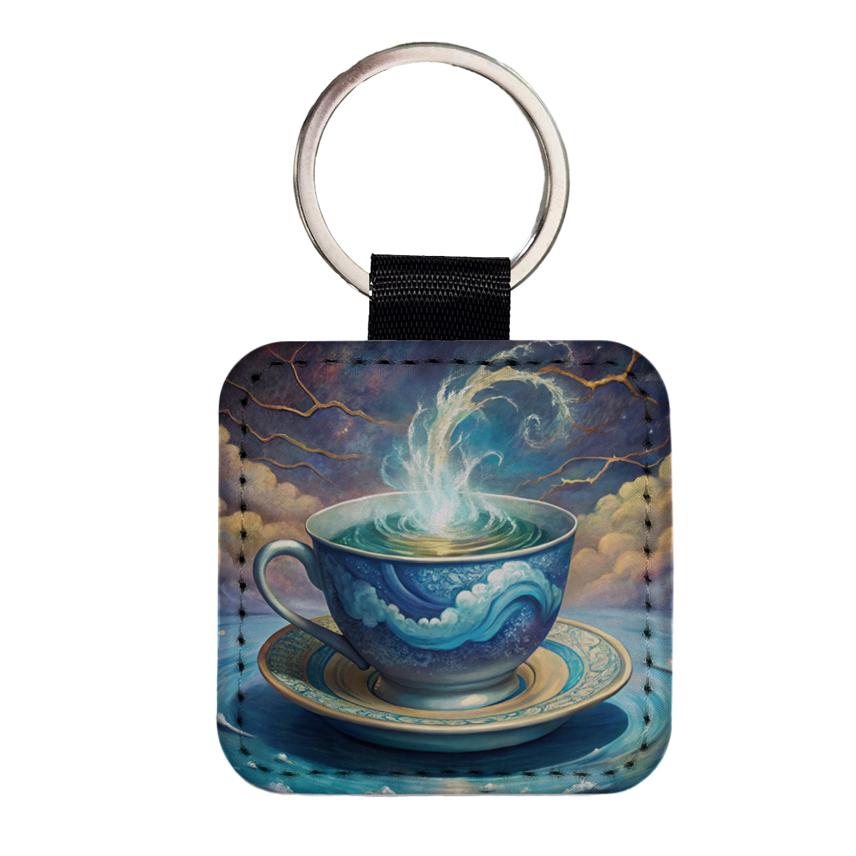 Tempest In A Teacup Square Faux Leather Keychain