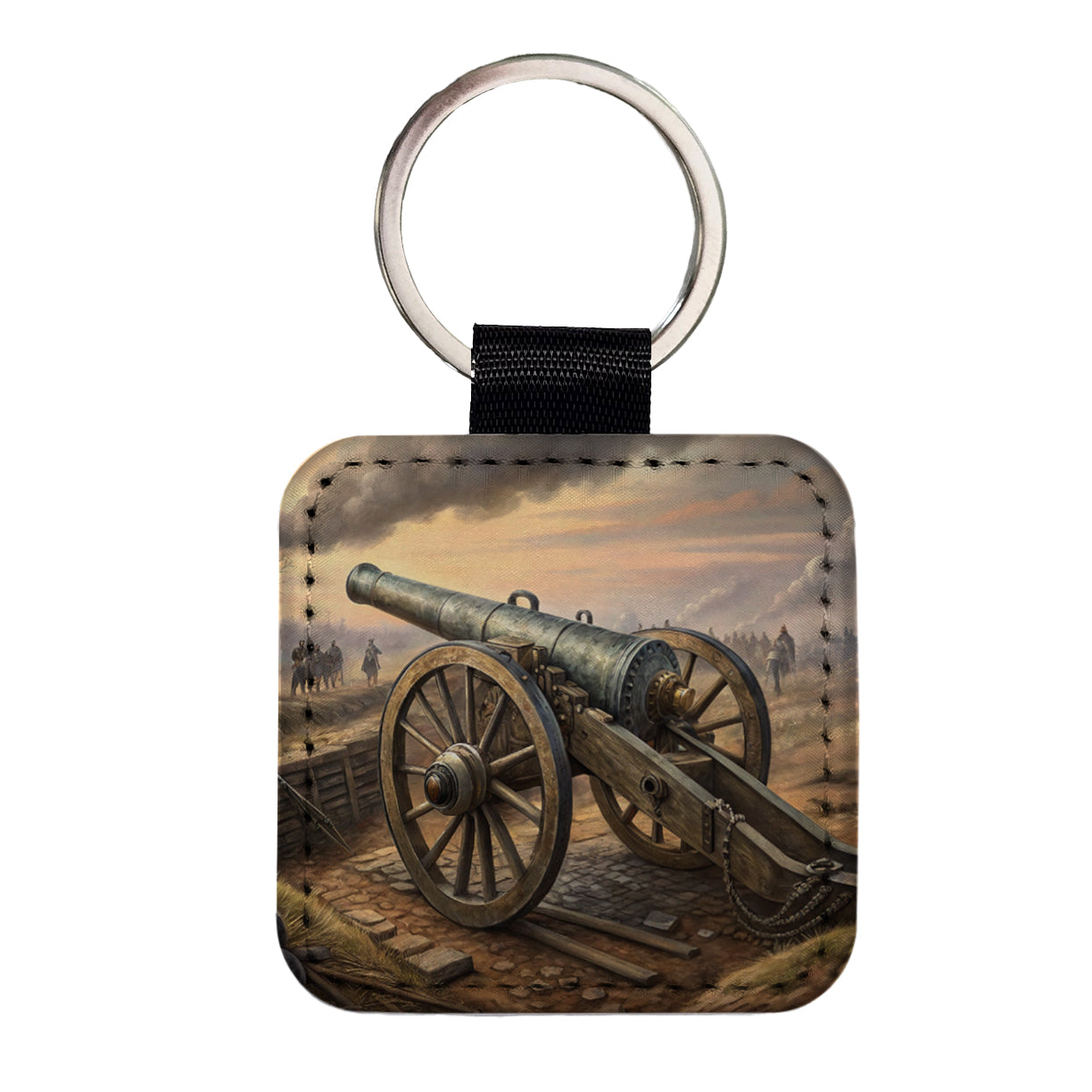 US Civil War Military Cannon Square Faux Leather Keychain