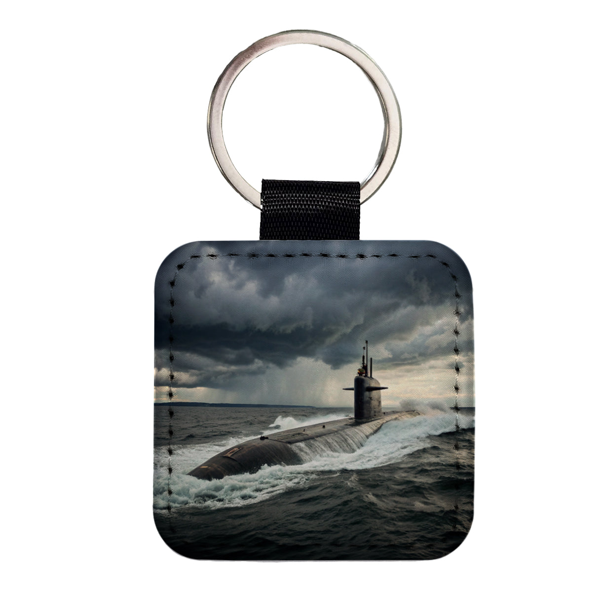 US Nuclear Submarine Underway Square Faux Leather Keychain
