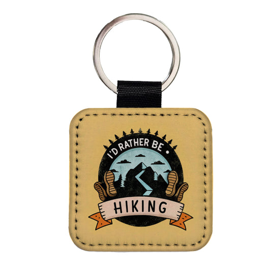 I'd Rather Be Hiking Square Faux Leather Keychain