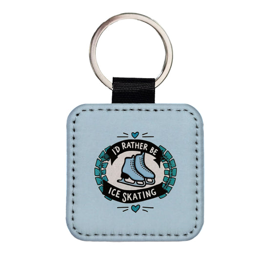 I'd Rather Be Ice Skating Square Faux Leather Keychain