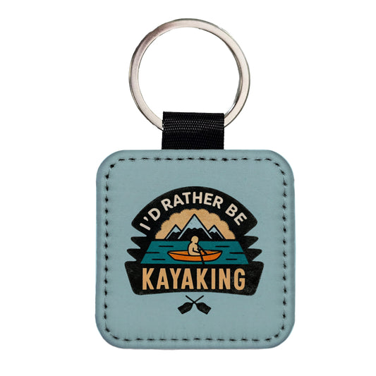 I'd Rather Be Kayaking Square Faux Leather Keychain
