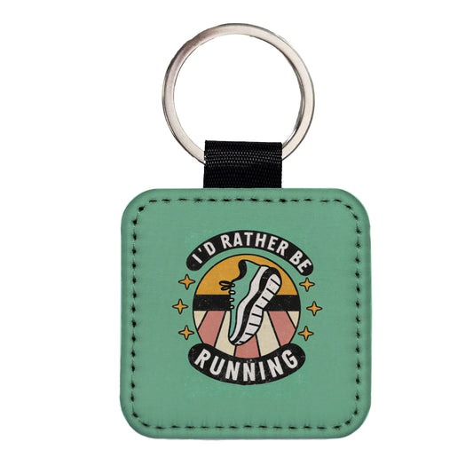 I'd Rather Be Running Square Faux Leather Keychain