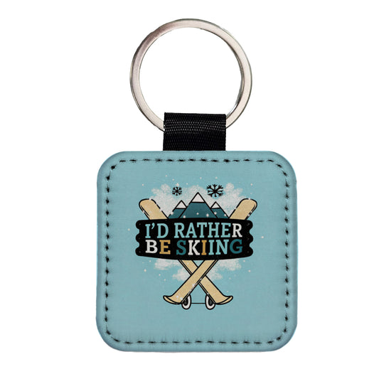 I'd Rather Be Skiing Square Faux Leather Keychain