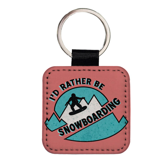 I'd Rather Be Snow Boarding Square Faux Leather Keychain