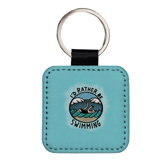 I'd Rather Be Swimming Square Faux Leather Keychain