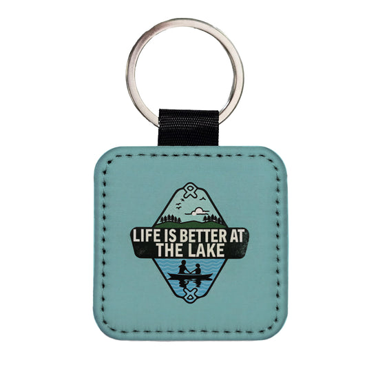 Life Is Better At The Lake Square Faux Leather Keychain