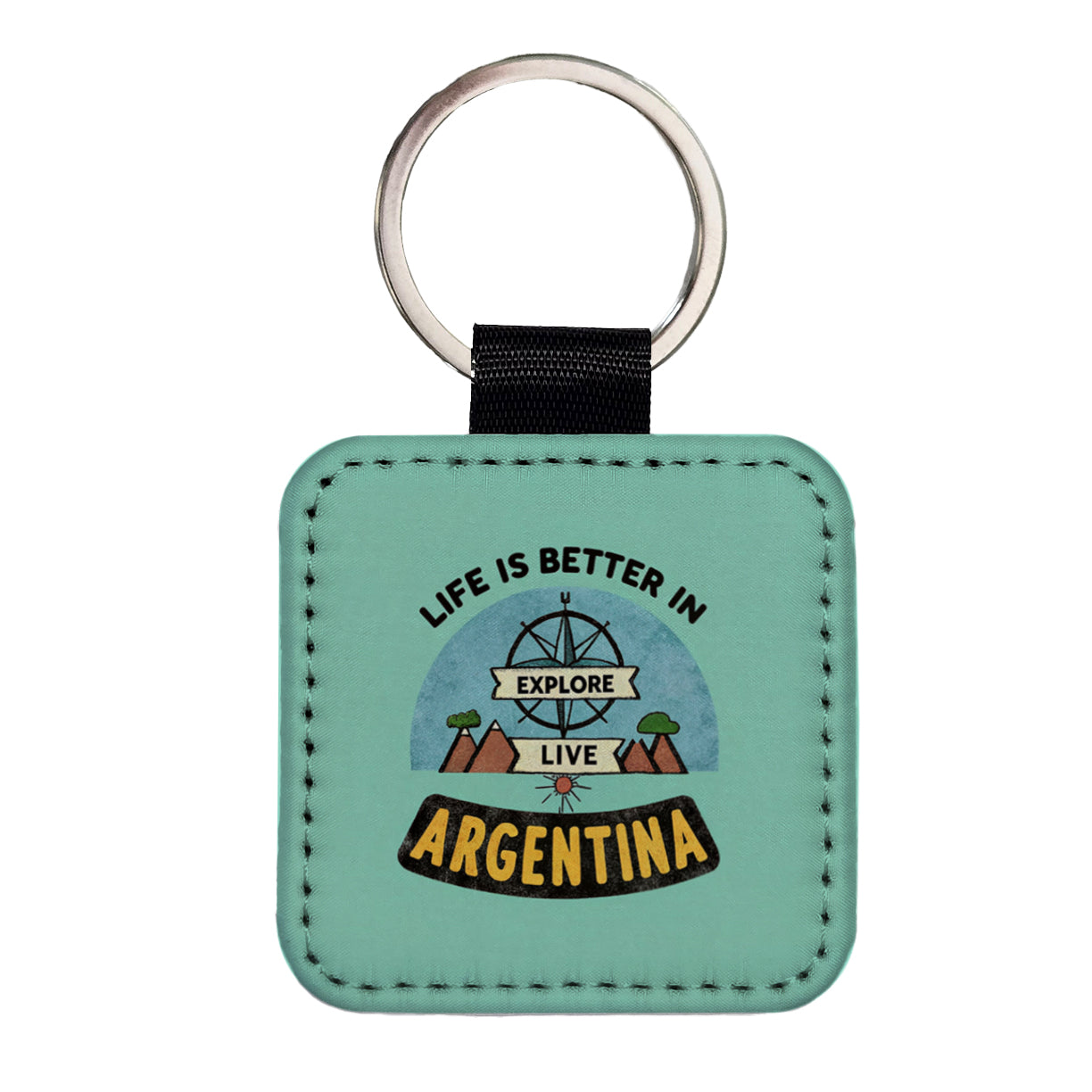 Life Is Better In Argentina Square Faux Leather Keychain