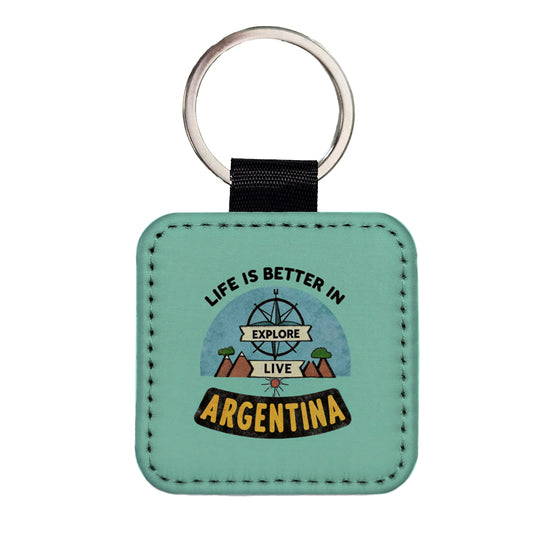 Life Is Better In Argentina Square Faux Leather Keychain