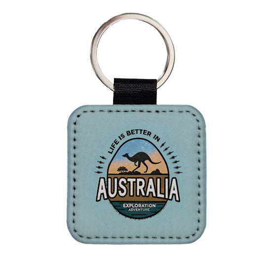 Life Is Better In Australia Square Faux Leather Keychain