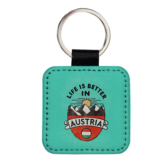 Life Is Better In Austria Square Faux Leather Keychain