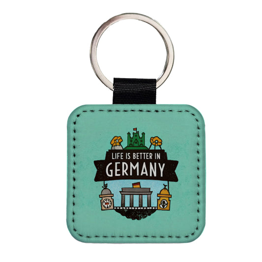 Life Is Better In Germany Square Faux Leather Keychain