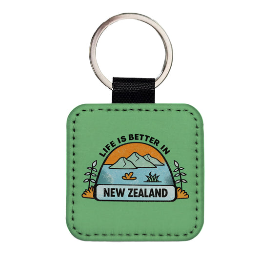Life Is Better In New Zealand Square Faux Leather Keychain