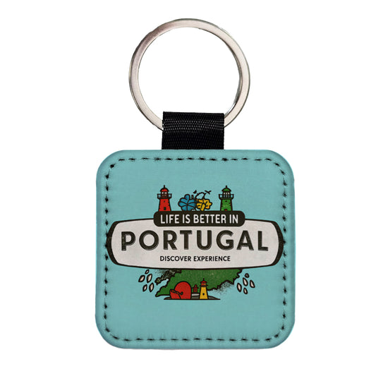 Life Is Better In Portugal Square Faux Leather Keychain