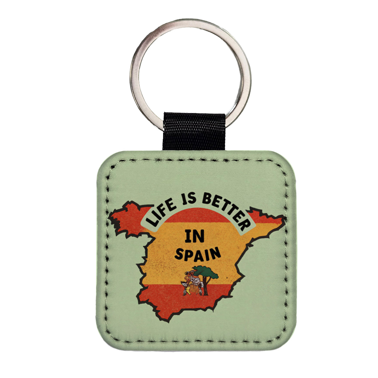 Life Is Better In Spain Square Faux Leather Keychain