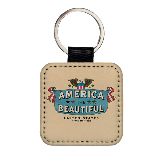 America The Beautiful United States Proud Heritage Square Faux Leather Keychain