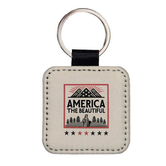 America The Beautiful United States USA Square Faux Leather Keychain