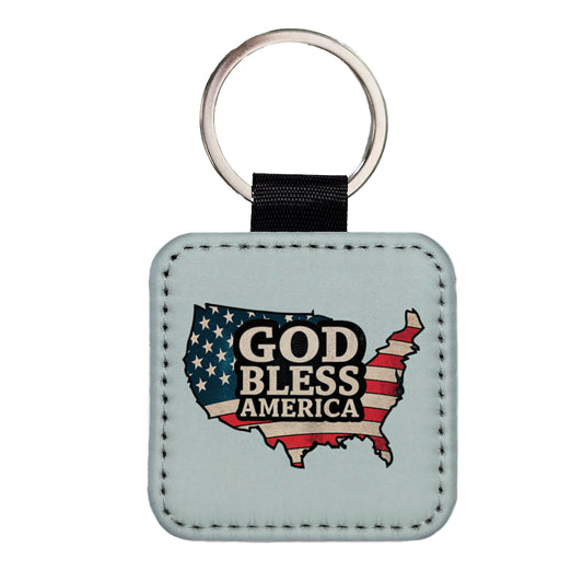 God Bless America Cute USA United States Square Faux Leather Keychain