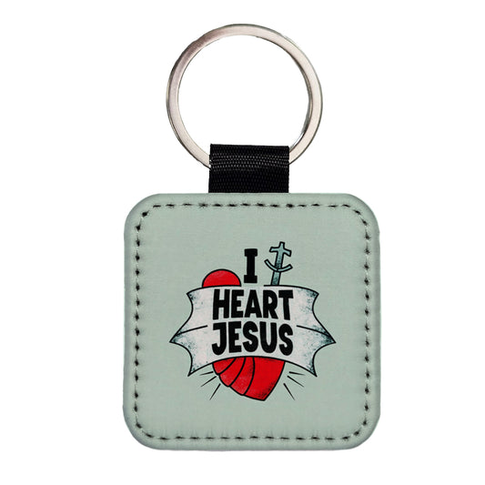 I Heart Jesus Love Square Faux Leather Keychain