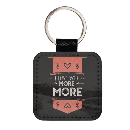 I Love You More Hearts Square Faux Leather Keychain