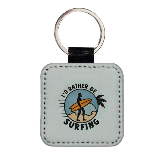 I'd Rather Be Surfing Square Faux Leather Keychain