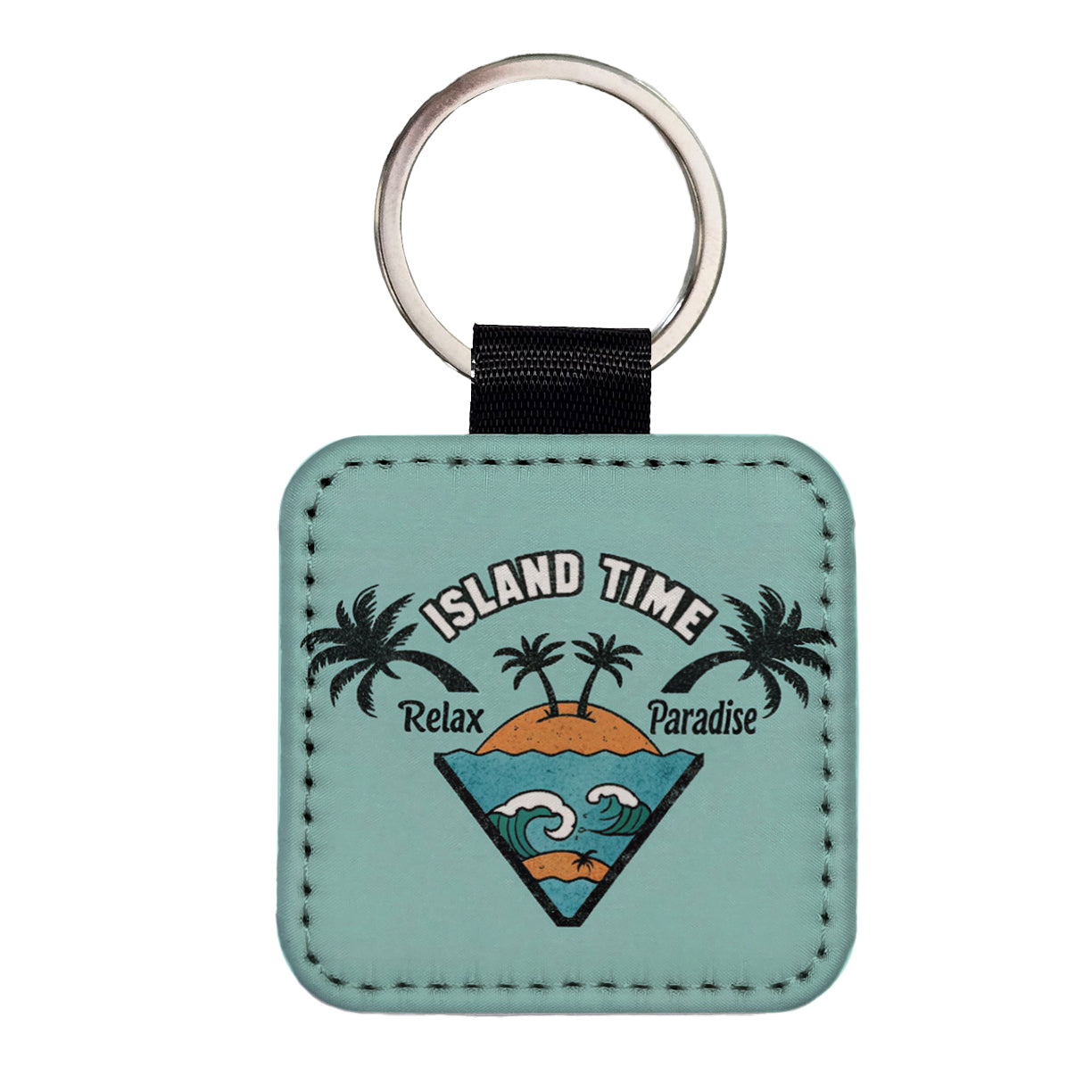 I'm On Island Time Travel Paradise Square Faux Leather Keychain
