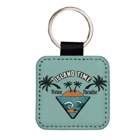 I'm On Island Time Travel Paradise Square Faux Leather Keychain