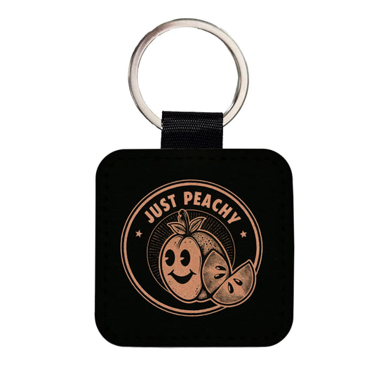 Just Peachy Black Background Square Faux Leather Keychain