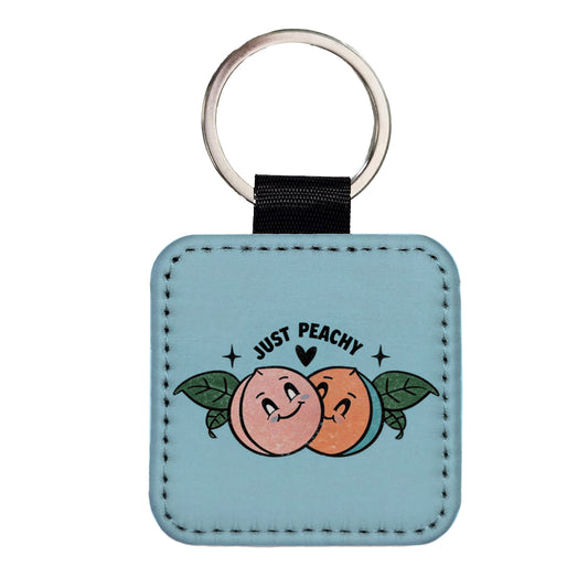 Just Peachy Adorable Square Faux Leather Keychain